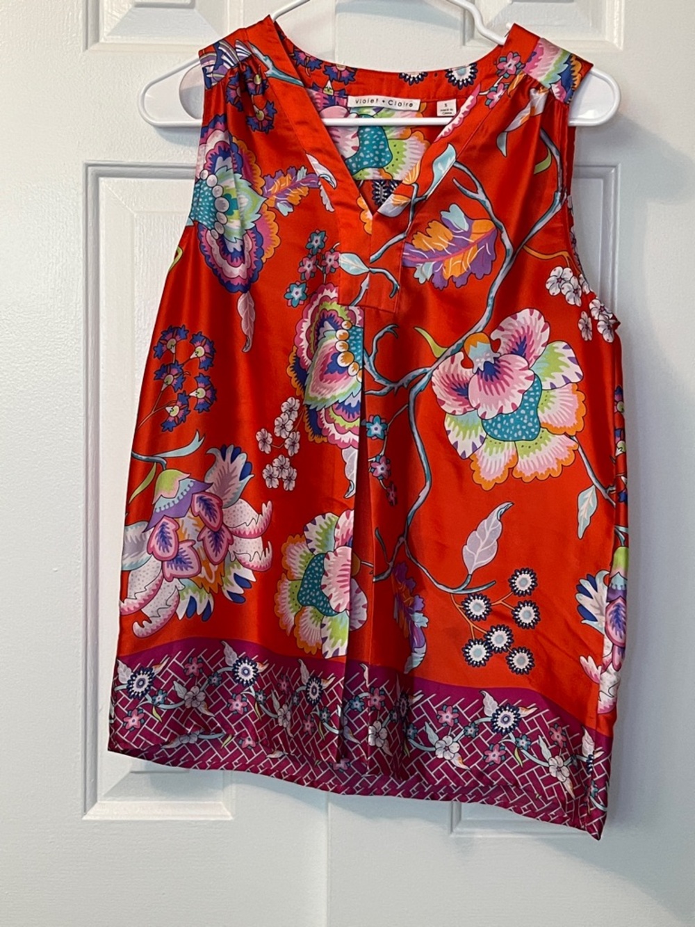 Violet & Claire Colorful Orange Floral Print Sleeveless Blouse Tank‎ Size S